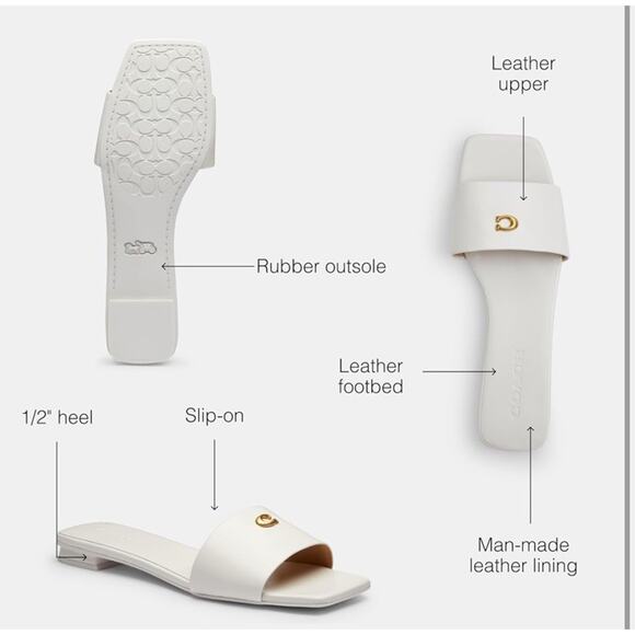 COACH Women's Sculpt C Logo Leather Slide Flat Sandals Sz 8 optic White NIB - Picture 2 of 11